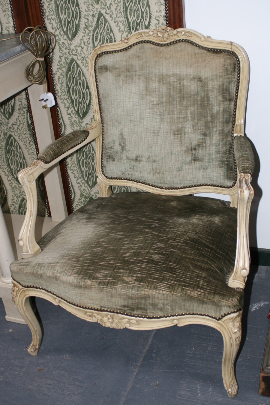 A PAIR OF LOUIS XV STYLE FRENCH FAUTEIL ARMCHAIRS
