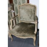 A PAIR OF LOUIS XV STYLE FRENCH FAUTEIL ARMCHAIRS