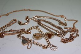 A QUANTITY OF 9CT.GOLD JEWELLERY COMPRISING, BRACELETS, RINGS AND NECKLACES. APPROX 70grams.   £