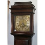 AN 18TH.C.MAHOGANY AND INLAID CASED 30 HOUR LONG CASE CLOCK WITH BRASS DIAL AND SILVERED CHAPTER
