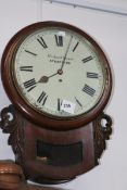 A WM.IV.MAHOGANY DROP DIAL WALL CLOCK WITH FUSEE MOVEMENT, PAINTED DIAL SIGNED RICHARD SWAIN,