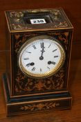 A MID VICTORIAN FRENCH STRIKING MANTLE CLOCK WITH BOXWOOD INLAID DECORATION AND SILK SUSPENSION