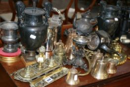 A COLLECTION OF BRASS AND PLATEDWARE,ETC