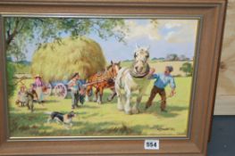 A PAIR OF LATE 20TH.C.OIL ON BOARD FARMING SCENES BY KENNETH LANGSTAFF.