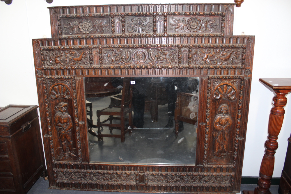 A 19TH.C.FLEMISH CARVED OAK PANEL FRAMED MIRROR - Image 6 of 8