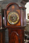 A GEO.III. MAHOGANY AND INLAID EIGHT DAY LONG CASE CLOCK WITH UNSIGNED CIRCULAR PAINTED DIAL