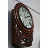 A WM.IV.MAHOGANY DROP DIAL WALL CLOCK WITH TWIN TRAIN STRIKING FUSEE MOVEMENT AND PAINTED DIAL