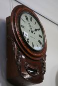 A WM.IV.MAHOGANY DROP DIAL WALL CLOCK WITH TWIN TRAIN STRIKING FUSEE MOVEMENT AND PAINTED DIAL