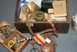 A COLLECTION OF VARIOUS MILITARY MEDALS, A MILITARY MARCHING COMPASS,ETC