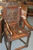 A 17TH.C.AND LATER OAK WAINSCOT CHAIR