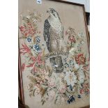 A 19TH.C.NEEDLEWORK PANEL DEPICTING A HAWK