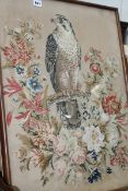 A 19TH.C.NEEDLEWORK PANEL DEPICTING A HAWK