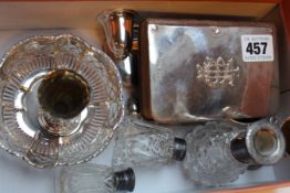 A SILVER MOUNTED PRAYER BOOK. LONDON 1922. 12x8cms TOGETHER WITH VARIOUS SILVER MOUNTED GLASS