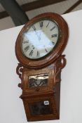 A VICTORIAN MAHOGANY AND CHEQUER BANDED DROP DIAL STRIKING WALL CLOCK SIGNED JULIAN, HELSTON