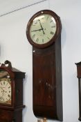 A RARE GEORGIAN MAHOGANY CASED TRUNK DIAL WALL CLOCK WITH TWIN WEIGHT MOVEMENT AND PAINTED DIAL