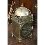 A LATE VICTORIAN BRASS CASED LANTERN STYLE CLOCK WITH TWIN TRAIN WINTERHALDER AND HOFFMIER BELL