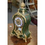 A FRENCH GREEN BOULE MANTLE CLOCK WITH ORMALU MOUNTS AND DECORATION, STRIKING MOVEMENT SIGNED H