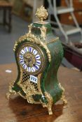 A FRENCH GREEN BOULE MANTLE CLOCK WITH ORMALU MOUNTS AND DECORATION, STRIKING MOVEMENT SIGNED H