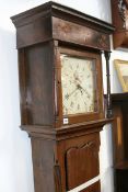 A GEORGIAN OAK CASED 30 HOUR LONG CASE CLOCK WITH PAINTED SQUARE DIAL