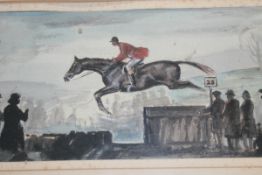 AN EARLY 20TH.C.WATERCOLOUR STEEPLECHASER