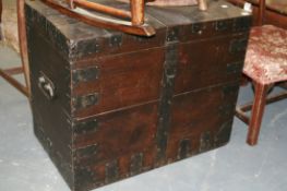 A LARGE OAK AND IRON BOUND SILVER CHEST