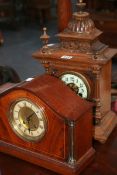 A LATE VICTORIAN WALNUT CASED MANTLE CLOCK AND AN EDWARDIAN INLAID MANTLE CLOCK