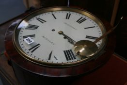 A LATE GEORGIAN FLAME MAHOGANY CASED DIAL WALL CLOCK WITH TWIN TRAIN STRIKING FUSEE MOVEMENT AND