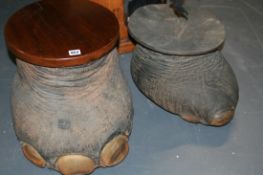 TWO ANTIQUE ELEPHANT FOOTSTOOLS
