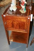 A REGENCY MAHOGANY AND SATINWOOD BANDED GALLERY TOP NIGHTSTAND