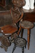 AN 18TH.C.ITALIAN HALL CHAIR AND TWO CARVED STO9OLS