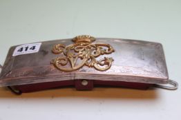 A VICTORIAN OFFICER'S SILVER AND RED HIDE  BELT PURSE WITH GEORGE V MONOGRAM, DATED LONDON
