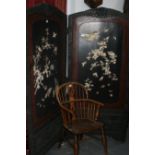 AN EARLY 20TH.C.IVORY AND MOTHER OF PEARL INLAID TWO FOLD SCREEN