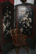 AN EARLY 20TH.C.IVORY AND MOTHER OF PEARL INLAID TWO FOLD SCREEN