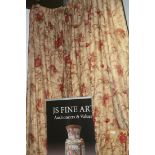 A PAIR OF IVORY GROUND COTTON PRINT INTERLINED CURTAINS POSSIBLY BY BENISON EACH APPROX 3 X 2.3