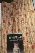 A PAIR OF IVORY GROUND COTTON PRINT INTERLINED CURTAINS POSSIBLY BY BENISON EACH APPROX 3 X 2.3