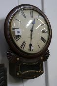 A REGENCY ROSEWOOD AND BRASS INLAID DROP DIAL WALL CLOCK WITH SINGLE FUSEE MOVEMENT AND PAINTED