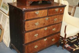 AN 18TH.C.WALNUT AND INLAID CHEST OF TWO SHORT AND THREE LONG DRAWERS