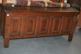 A LARGE LATE 18TH.C.OAK FIVE PANEL COFFER