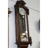 A VICTORIAN ROSEWOOD CASED VIENNA REGULATOR WALL CLOCK WITH SINGLE WEIGHTED MOVEMENT AND TWO PIECE