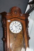 A VICTORIAN VIENNA REGULATOR WALL CLOCK WITH FIGURED WALNUT CASE, UNSIGNED TWO PIECE DIAL AND