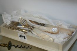 A SET OF HALLMARKED SILVER AND MOTHER OF PEARL HANDLED DESSERT CUTLERY