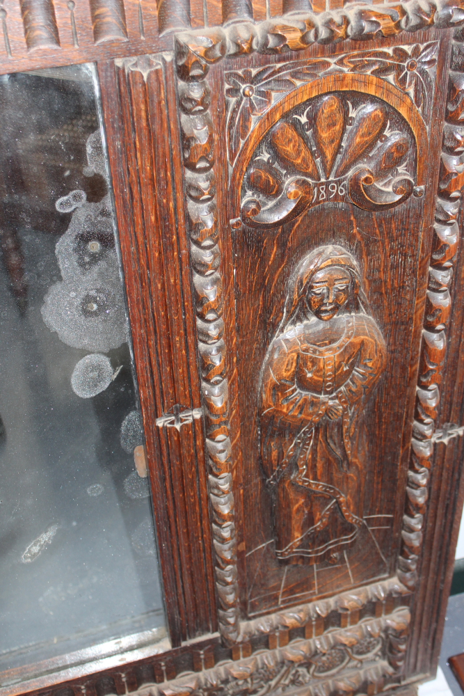 A 19TH.C.FLEMISH CARVED OAK PANEL FRAMED MIRROR - Image 3 of 8