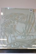 A CONTEMPORARY ETCHED GLASS PANEL