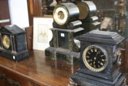 THREE 19TH.C.SLATE AND MARBLE STRIKING MANTLE CLOCKS