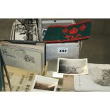 A WOMEN'S LAND ARMY ARMBAND TOGETHER WITH A VINTAGE SKETCHBOOK WITH VARIOUS DEPICTIONS OF