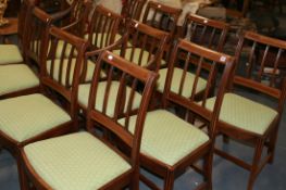 A GOOD SET OF TWELVE LATE GEORGIAN MAHOGANY AND CHEQUERED INLAID DINING CHAIRS