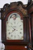 A LATE 18TH.C.FLAME MAHOGANY CASED EIGHT DAY LONG CASE CLOCK WITH PAINTED ARCHED MOON PHASE DIAL