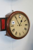 A MID 19TH.C.MAHOGANY CASED WALL CLOCK WITH TWIN TRAIN BELL STRIKE MOVEMENT AND UNSIGNED PAINTED