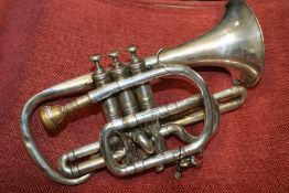 A SILVER PLATED CORNET.. BY REPUTE FORMERLY OWNED BY CHARLES PEMELL WITH LETTER OF PROVENANCE