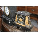 TWO VICTORIAN SLATE AND MARBLE STRIKING MANTLE CLOCKS